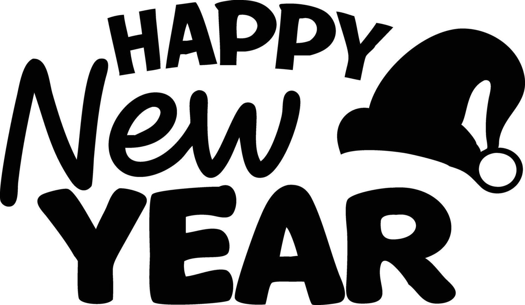 Happy New Year Calligraphy with Santa Hat on Transparent Background Clipart vector