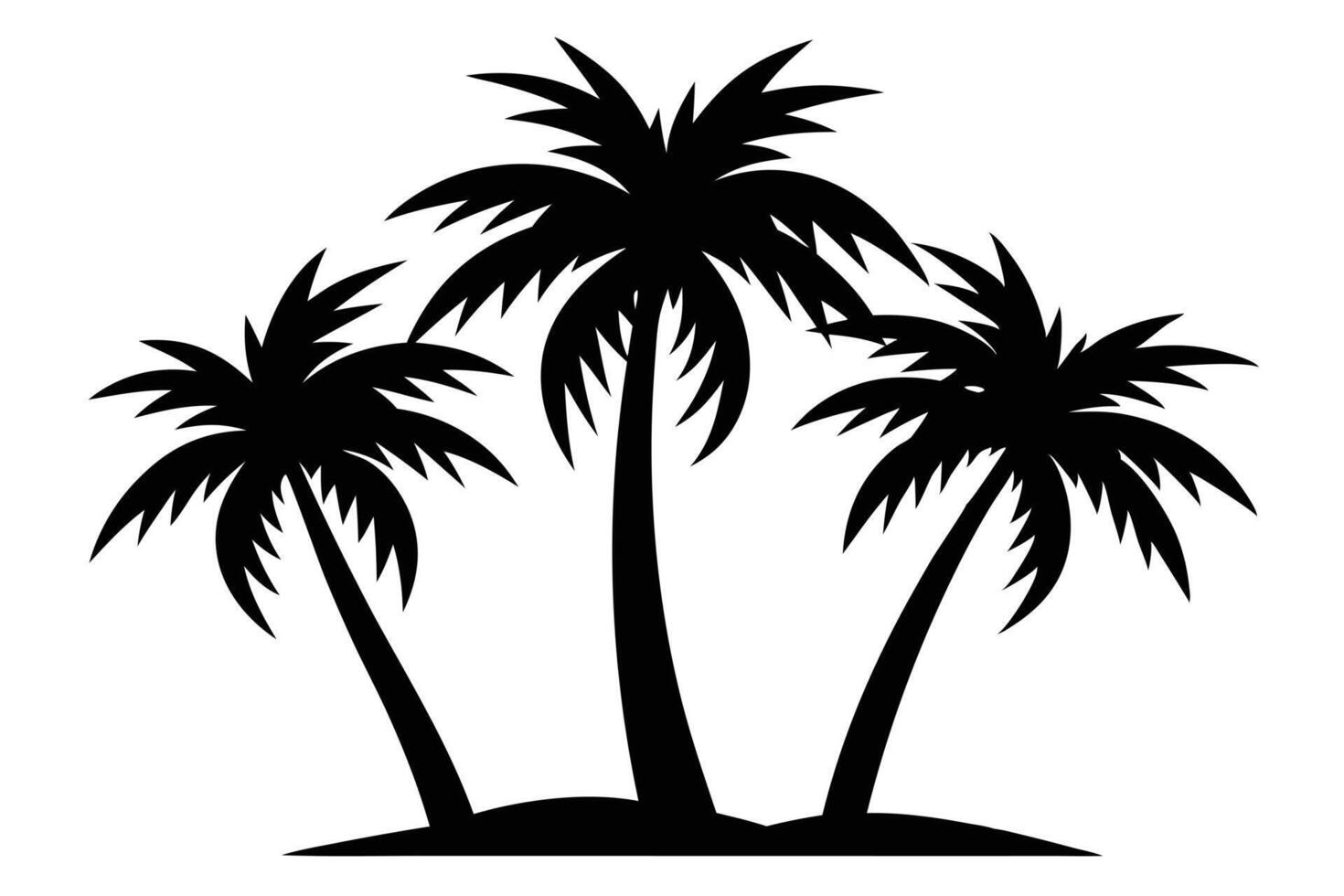 Black Palm Trees Silhouette Trio Isolated On Transparent Background Design vector