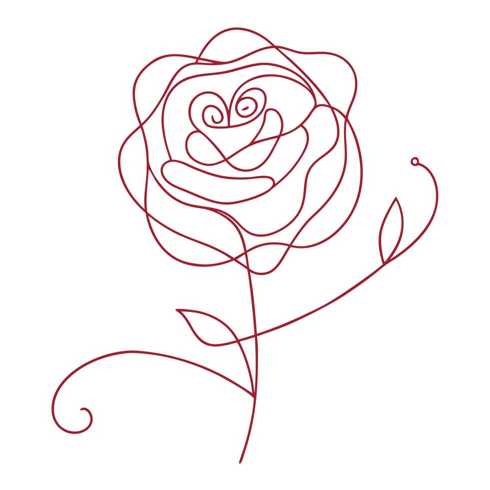 Rose Outline Drawing Maroon, Single Line Art, Modern Design on Transparent vector