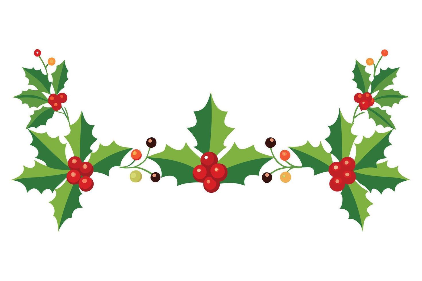 Holly Berry Border Design Festive Green Leaves and Red Berries on White vector