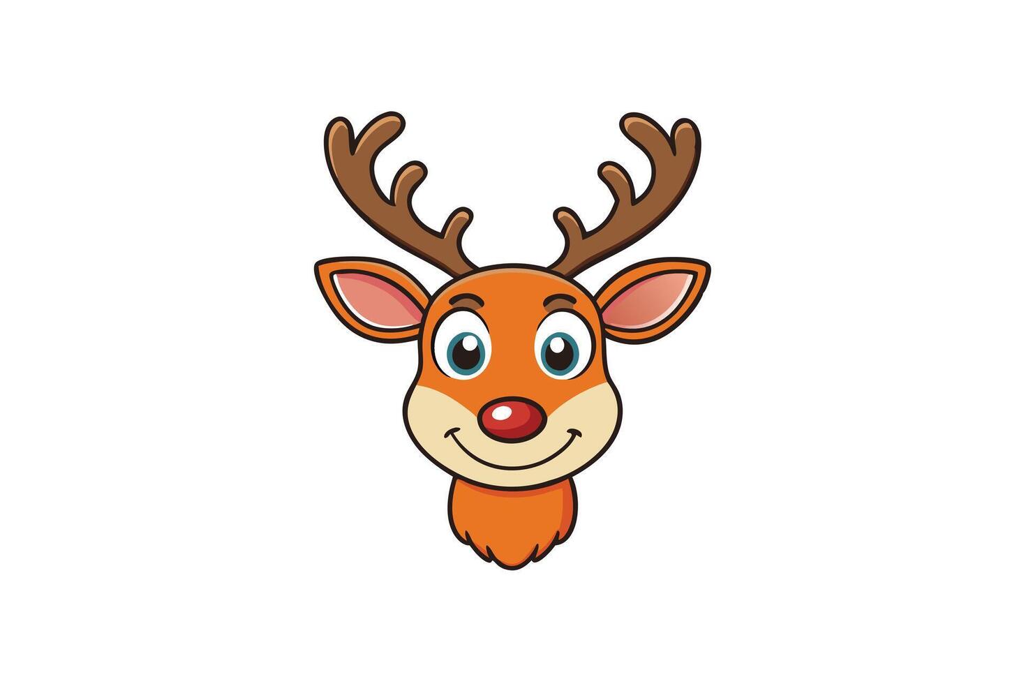 Joyful Cartoon Reindeer Head with Antlers and Red Nose on Transparent Background vector