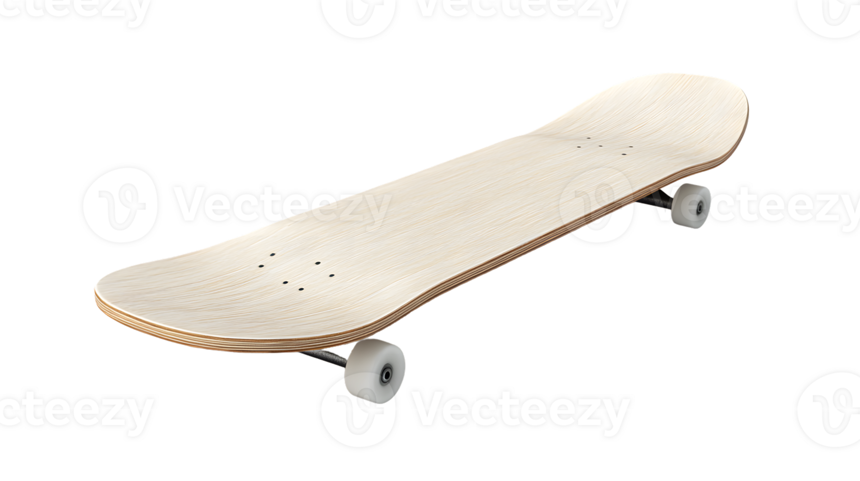 Minimalist Wooden Skateboard with White Wheels on a Transparent Background png