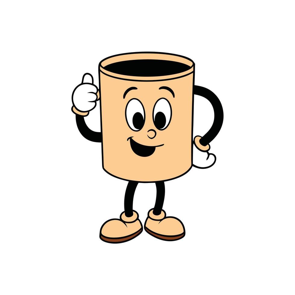 Coffee Cup Character Smiling with Thumbs Up and Showing Cartoon Hand With Legs Design vector