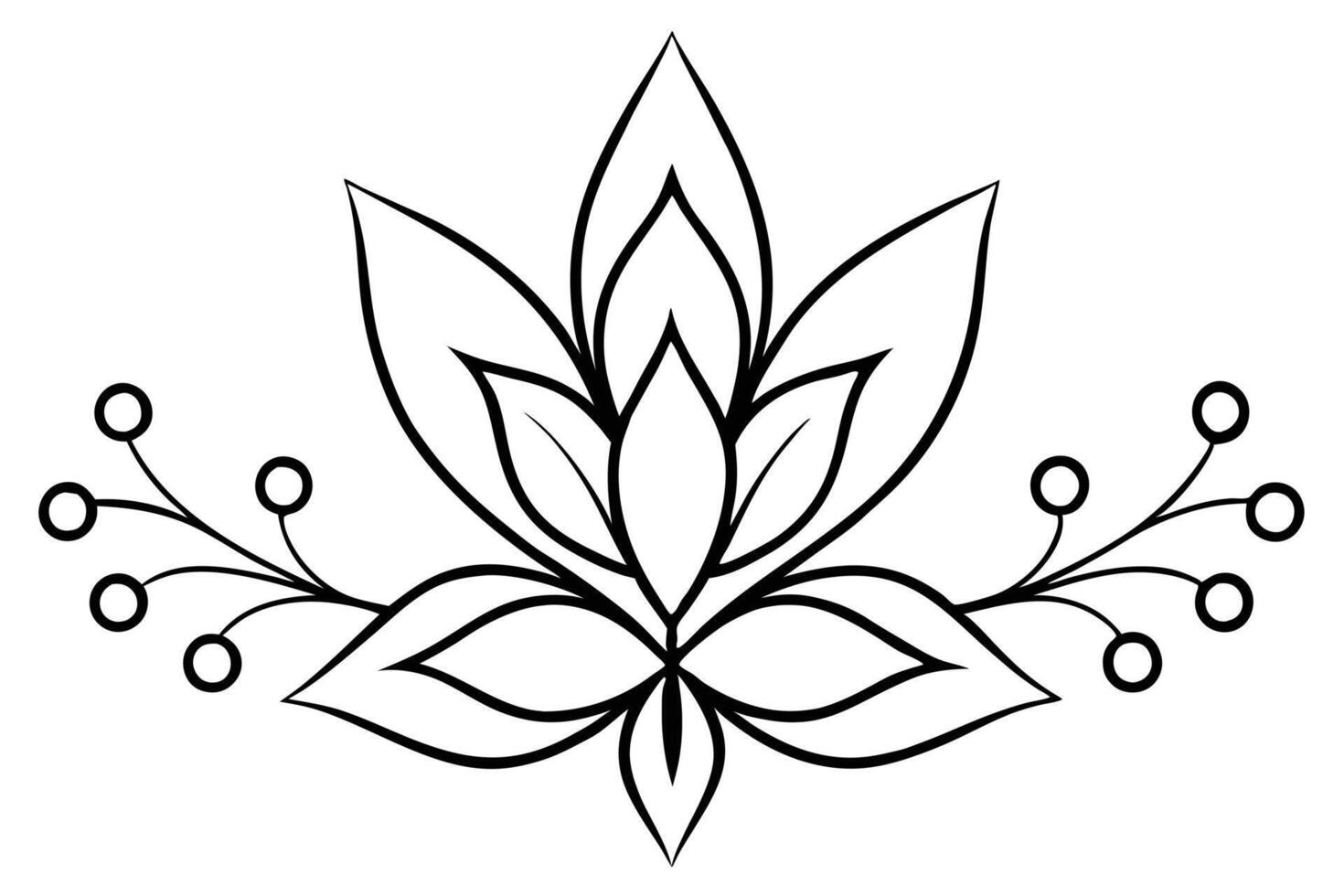 Outline Lotus Flower with Berry Accent, Minimalist Design on Transparent Background vector