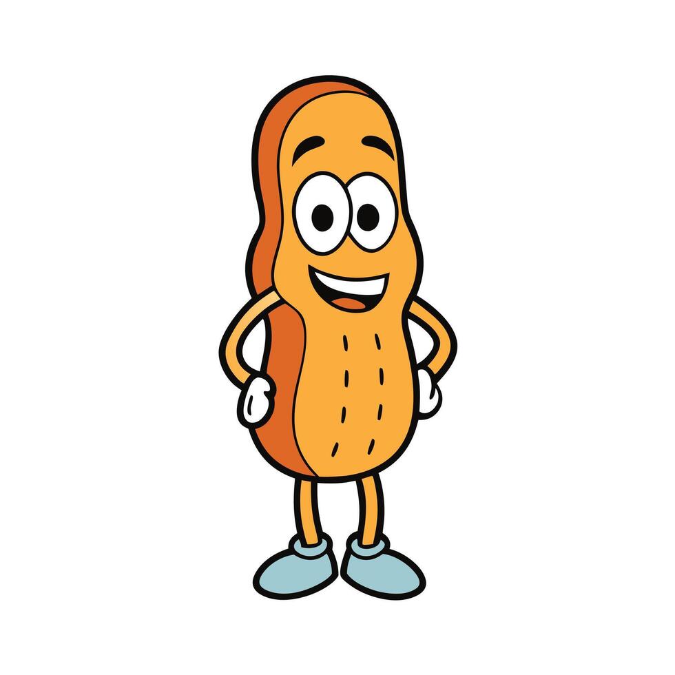 Cheerful Peanut Cartoon Character with Big Eyes and a Wide Smile on White vector