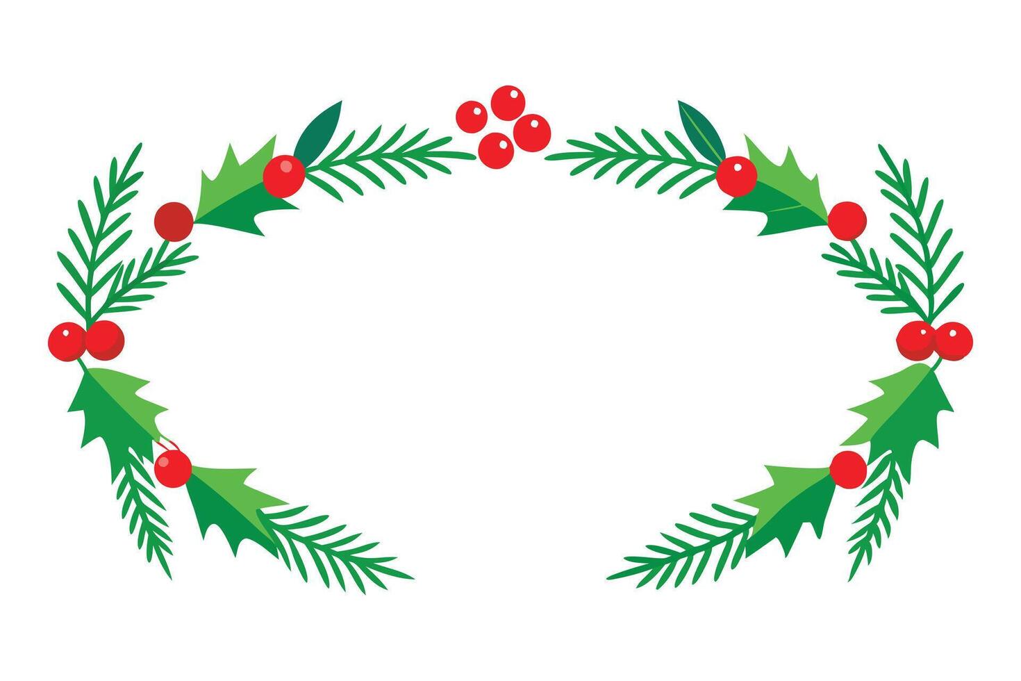 Christmas Greenery with Holly Leaves and Red Berries on White Background vector