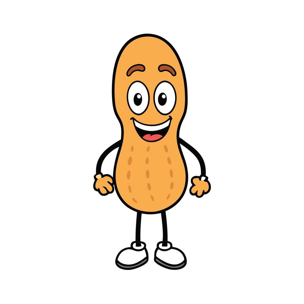 Cheerful Cartoon Peanut Character Mascot with Arms and Legs on a White Backdrop vector