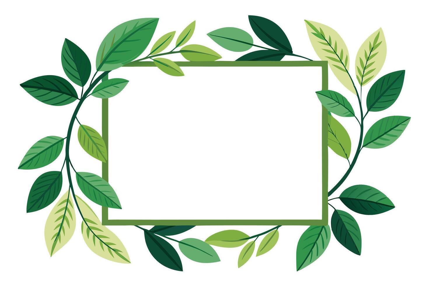 Green Rectangular Surrounded by Lush Greenery on a White Background vector
