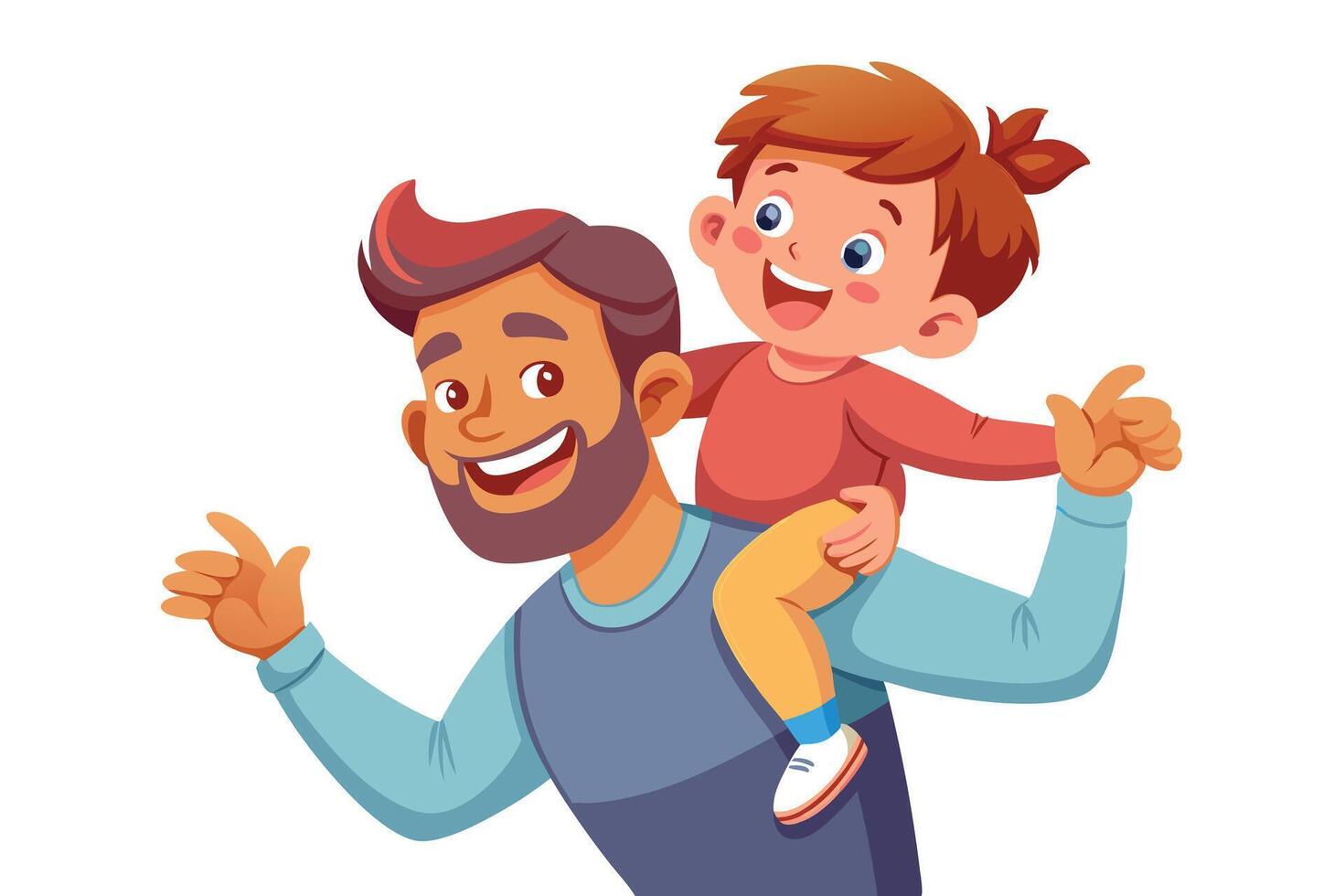 Father and Son with Red Hair Having Fun, Shoulder Ride on White Background vector