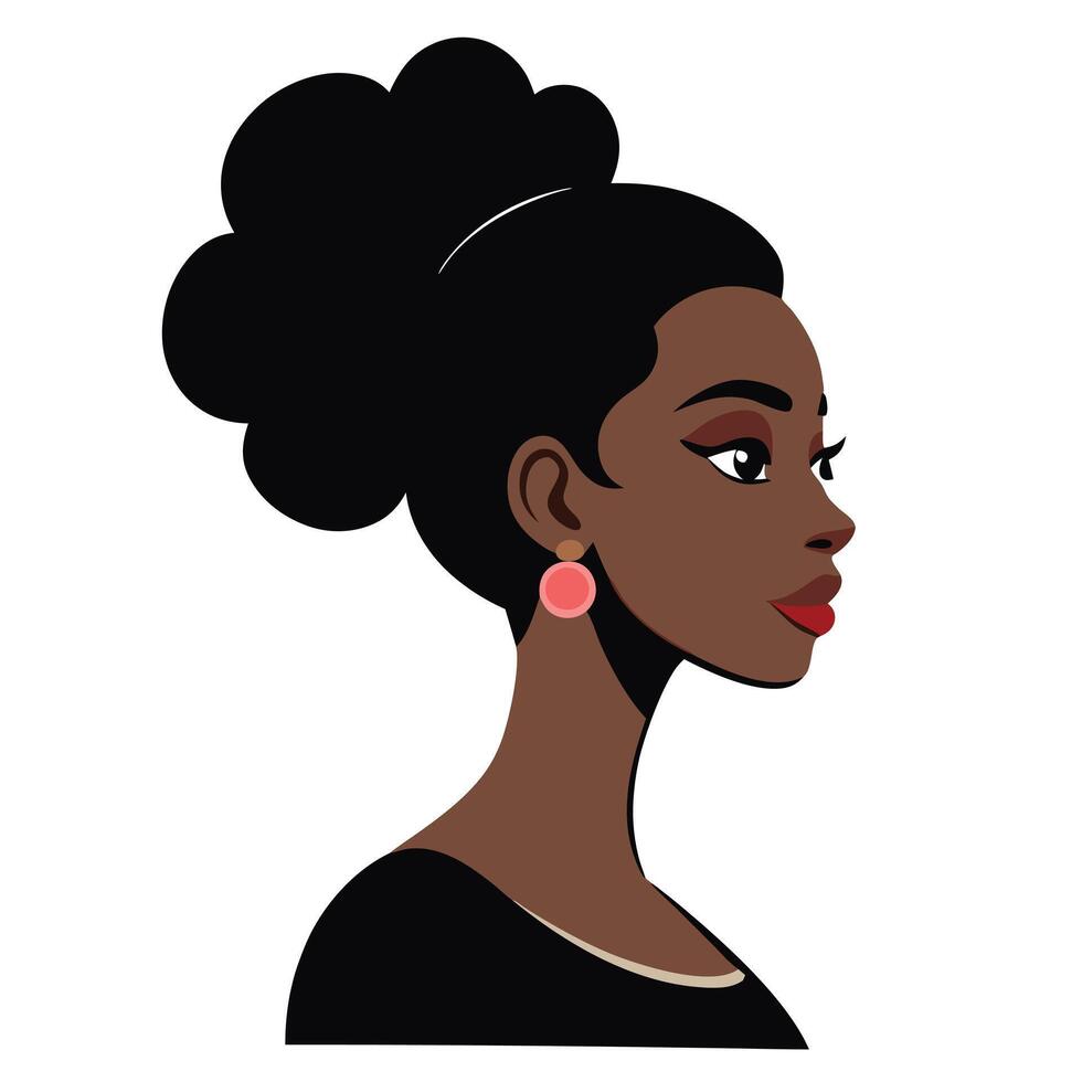 Side Profile of Dark Skinned Woman on Transparent Background vector