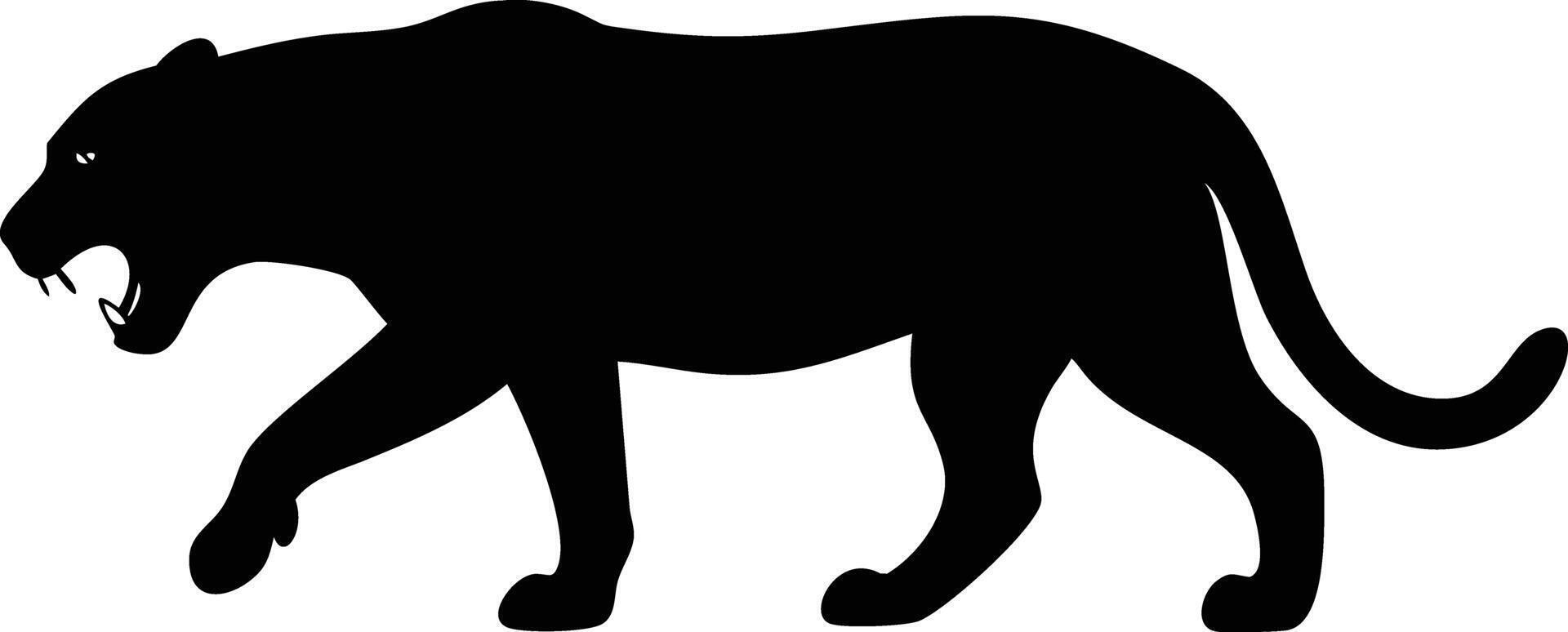 Black Panther Silhouette Walking with Fangs Transparent Background Isolated vector
