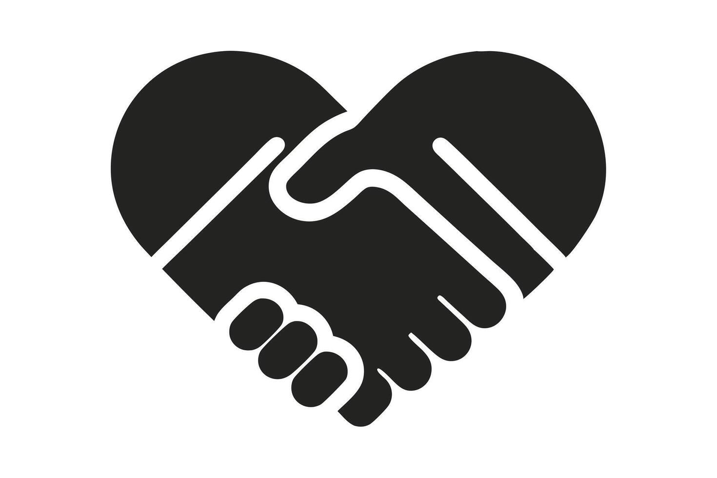 Heart Shape Handshake Minimalist Black Icon on Transparent Background Design vector