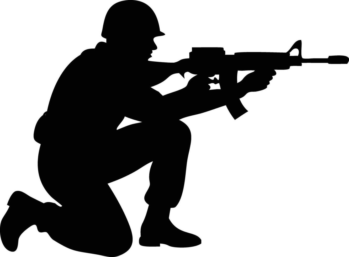 Soldier Silhouette Kneeling Holding Gun with Transparent Background Design vector
