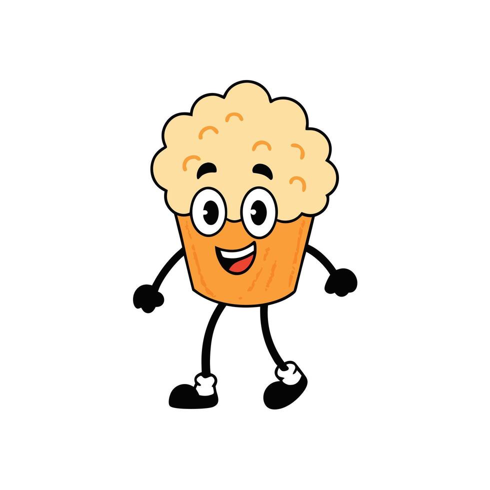 Retro Cartoon Cupcake Character with Arms Legs and Transparent Background vector