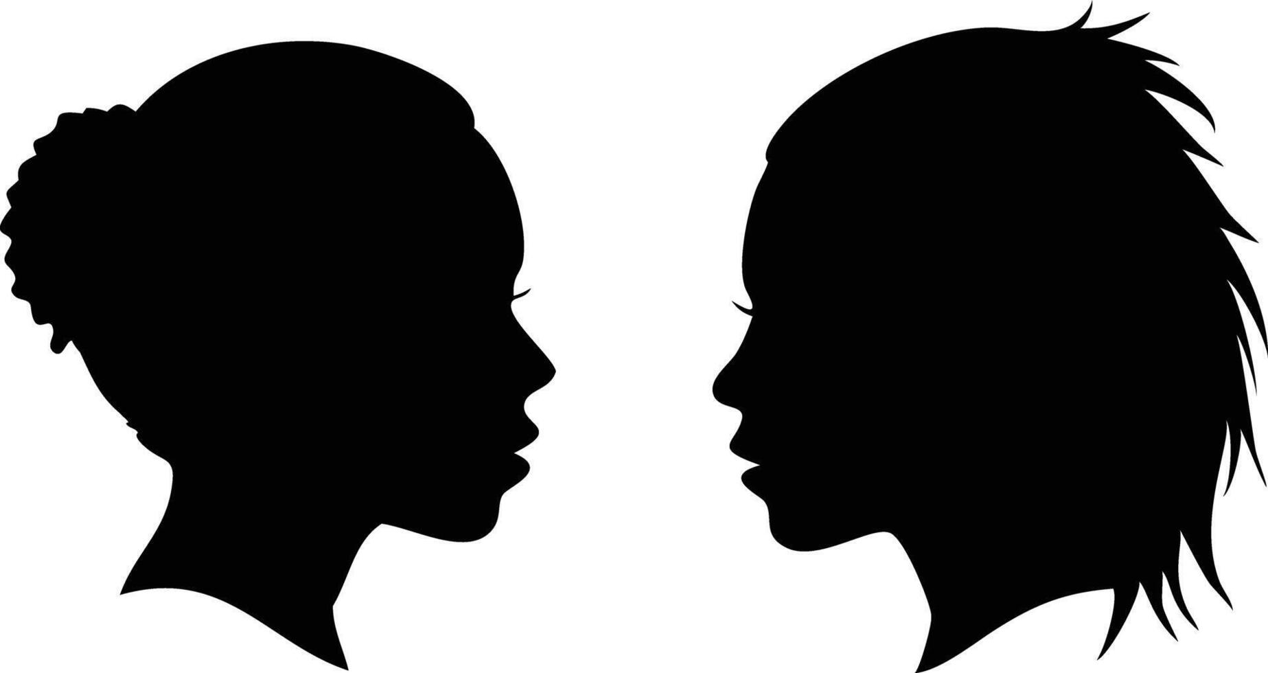 Two African Women Profile Silhouettes in Black, Isolated on Transparent Background vector