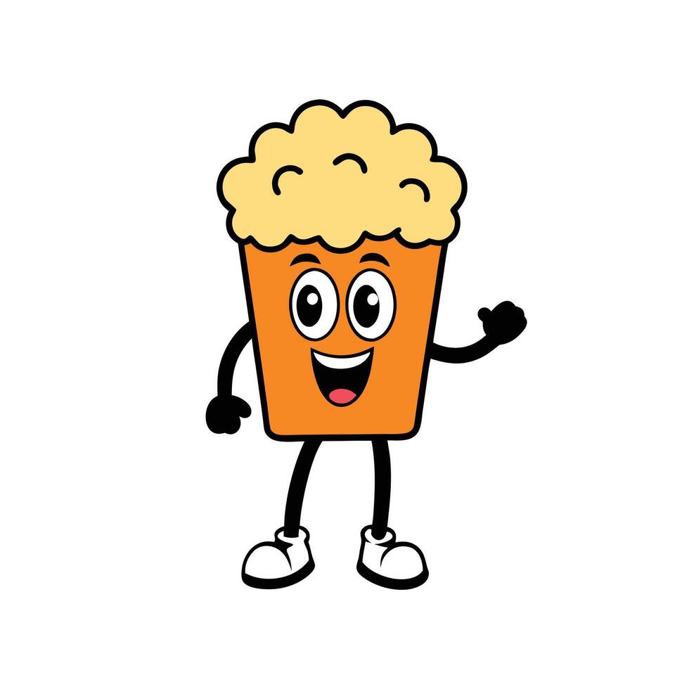 Smiling Popcorn Mascot Cartoon Character with Arms and Legs on White Background vector