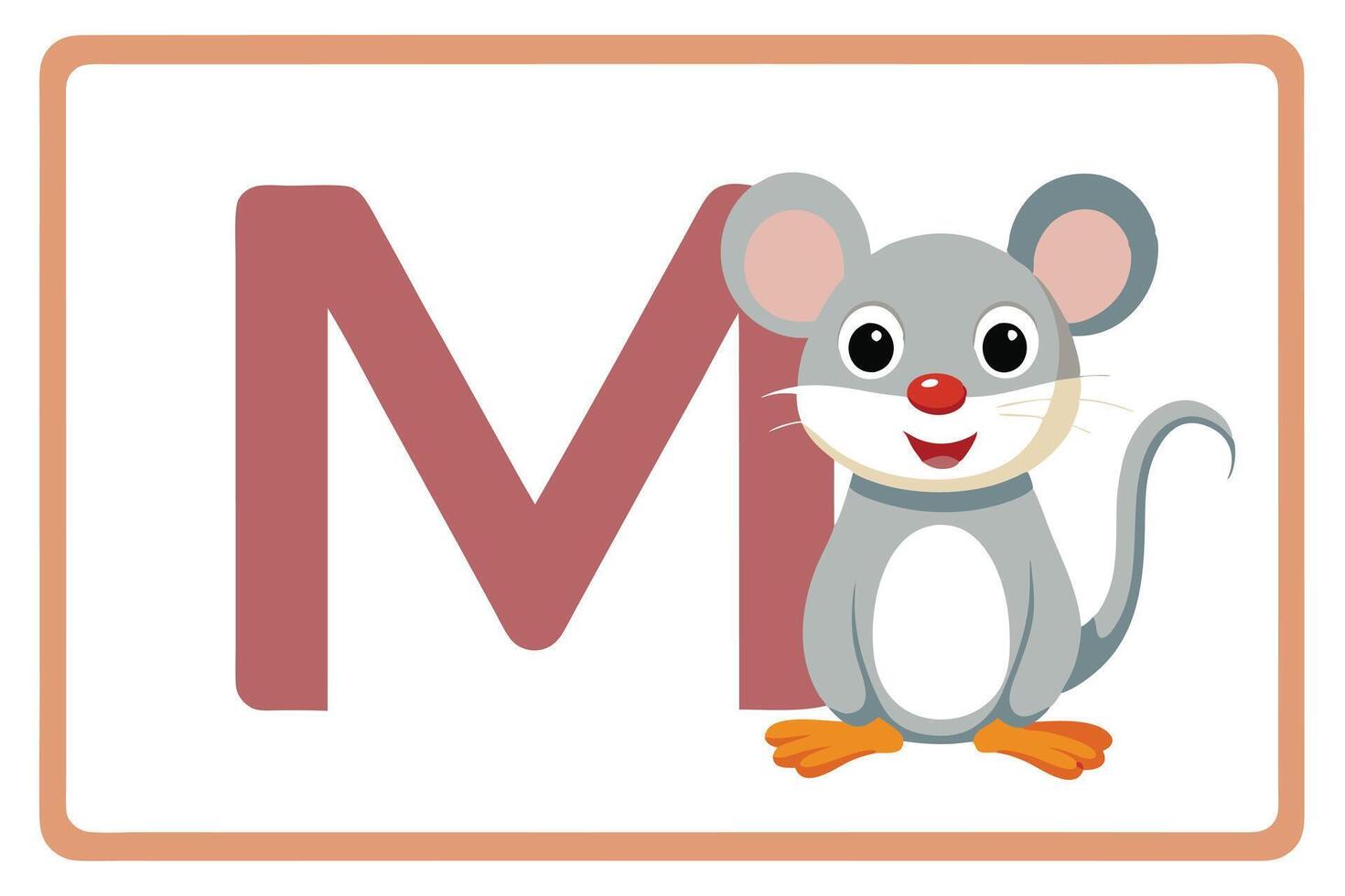 Cartoon Mouse Character Next to Letter M on Framed White Background vector