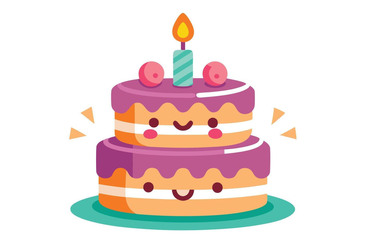 Cheerful Two Tier Cartoon Cake With Candle on Plate vector