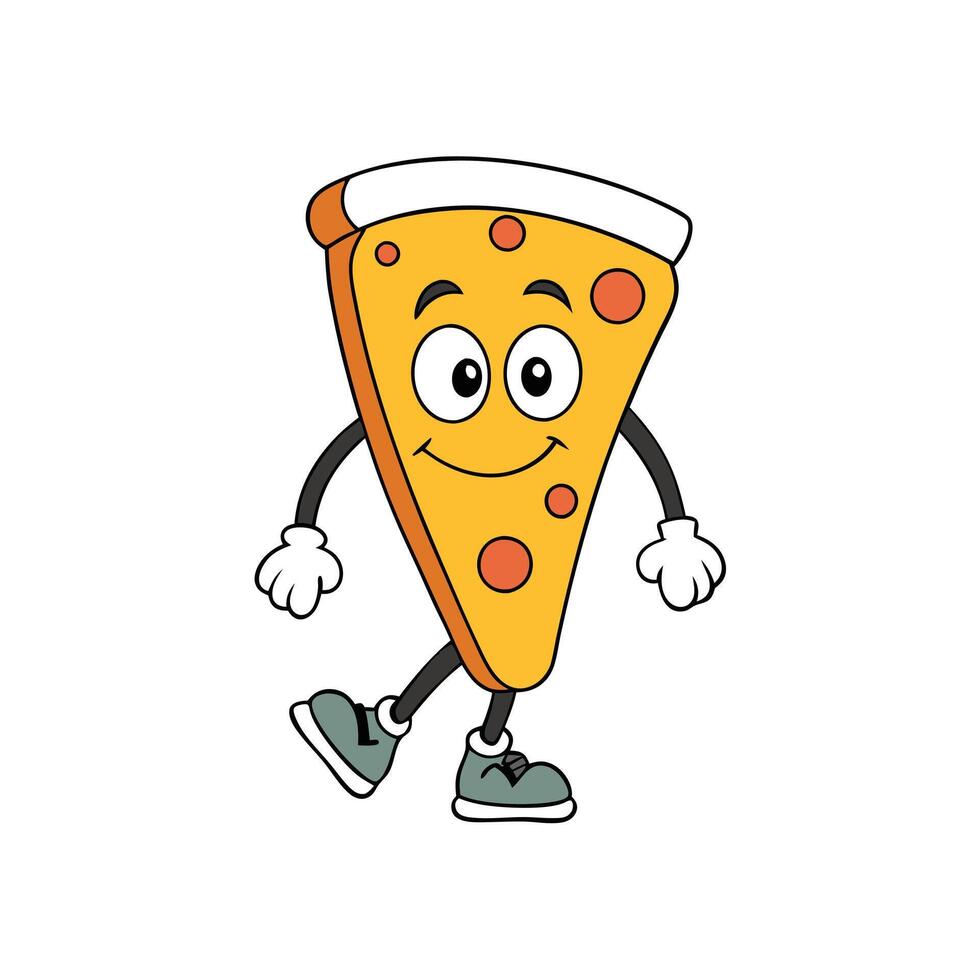 Cheerful Pizza Slice Cartoon Character with Arms and Legs on White Background vector
