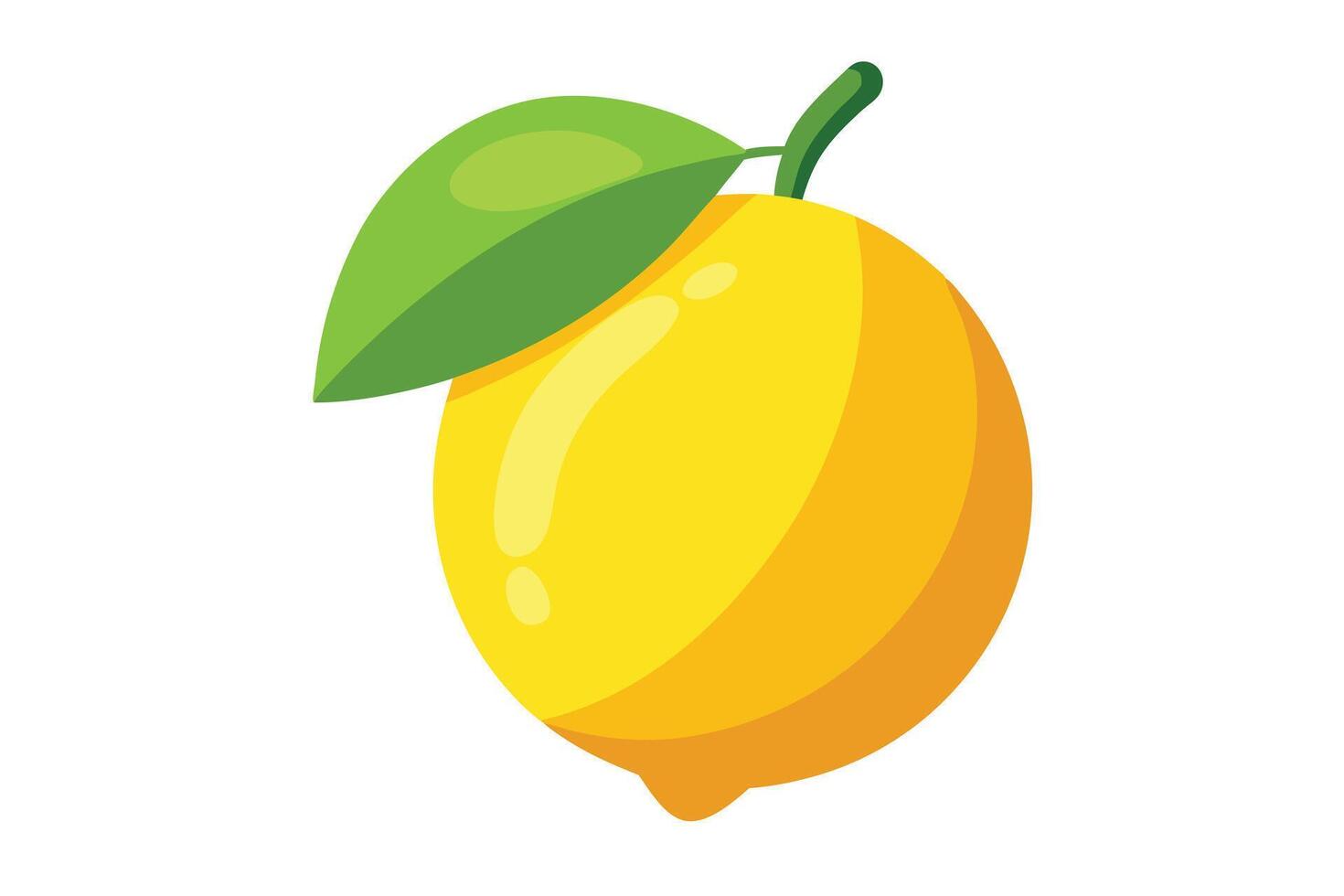 Cartoon Style Yellow Lemon Fruit with Green Leaf Isolated on Transparent Background vector