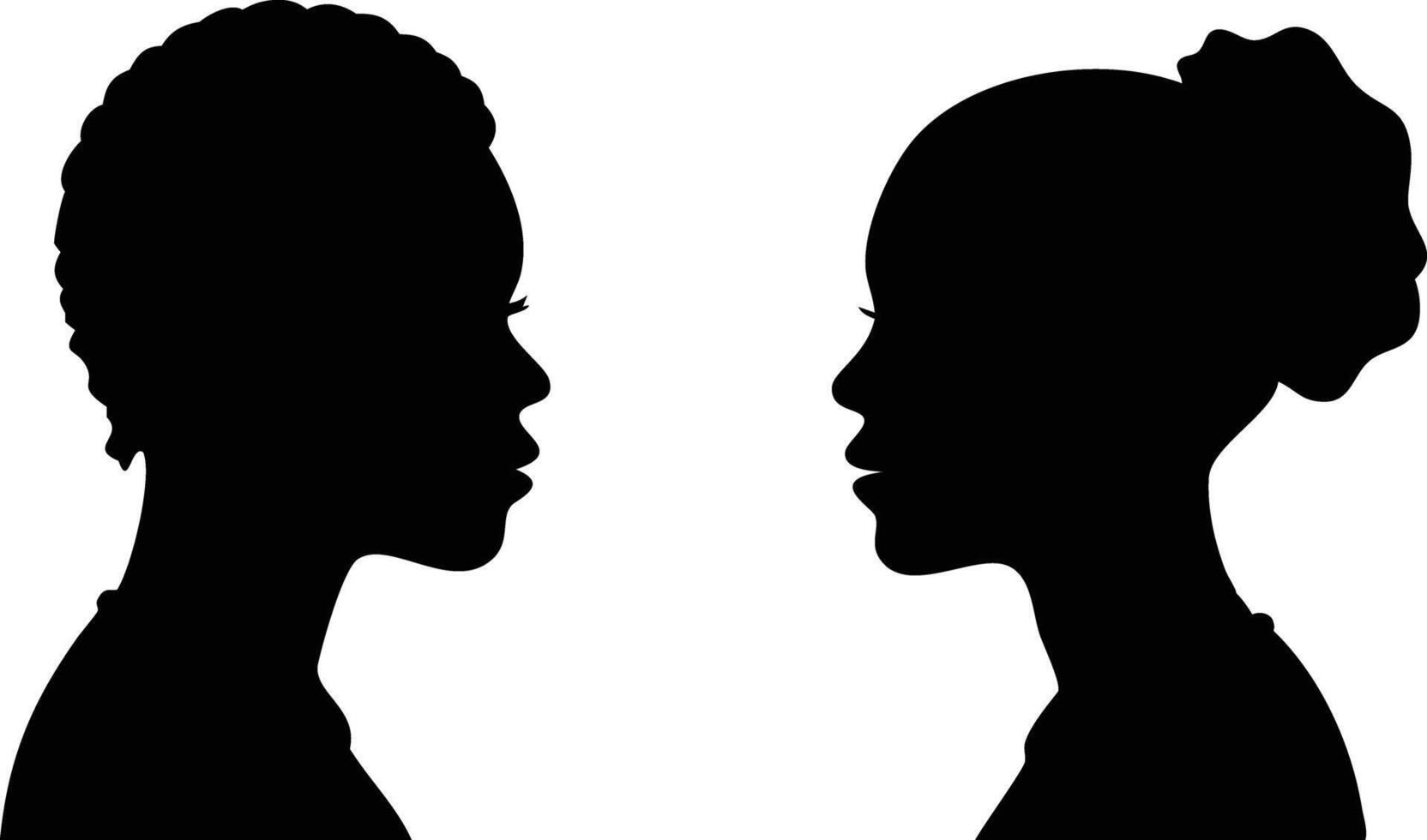 Two African Women Silhouettes Facing Each Other Hair Diversity on White Background vector