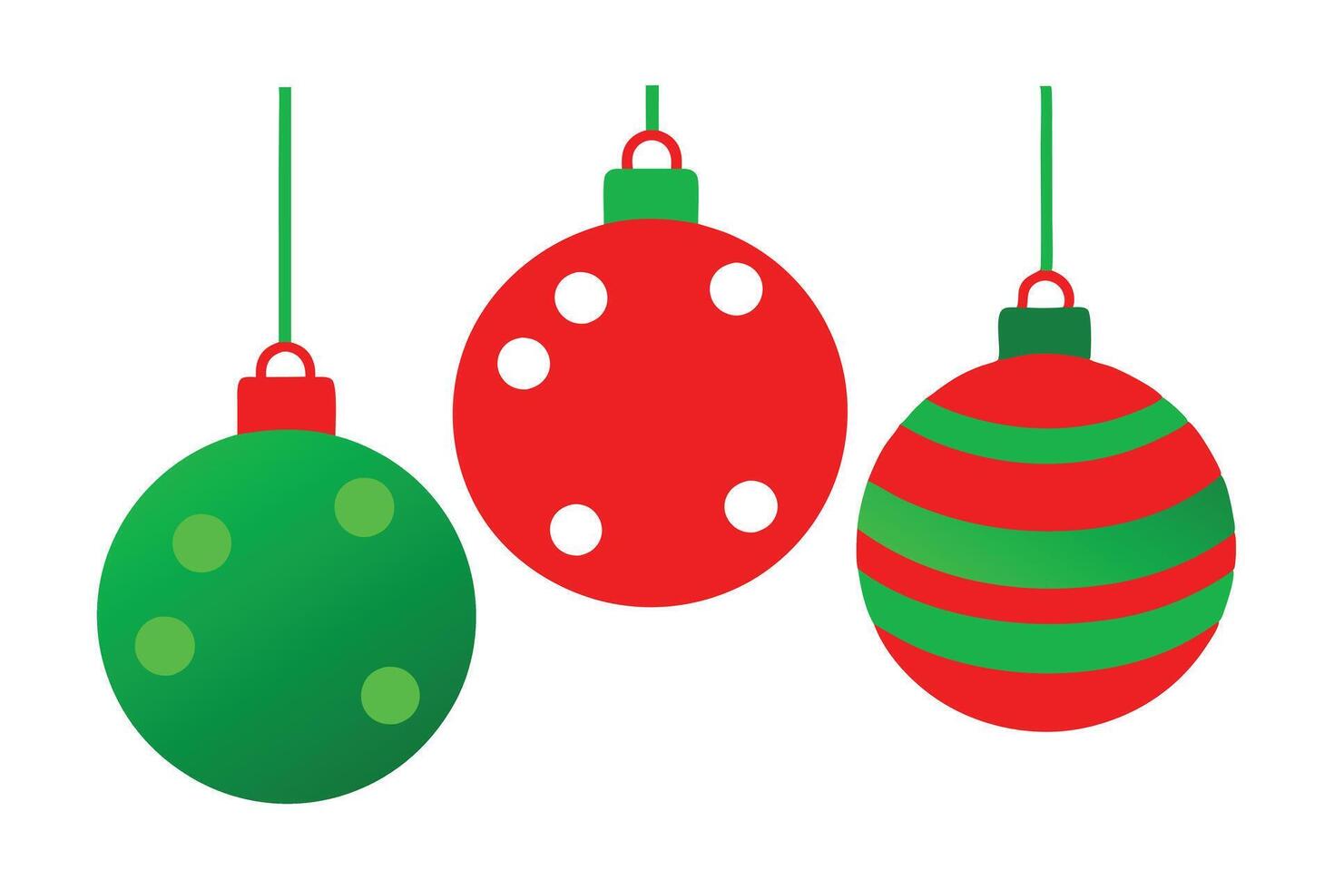 Festive Ornament Set Flat Style Red and Green Christmas Baubles on White Backdrop vector
