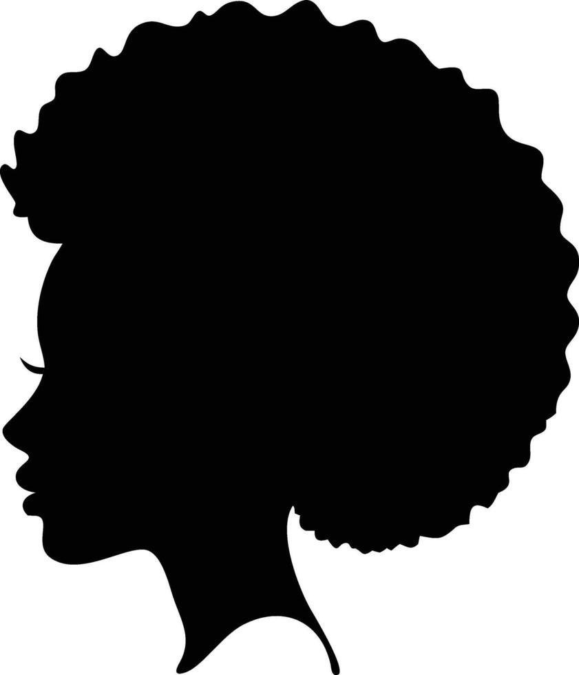 Profile Silhouette of African Woman with Afro Hairstyle on Transparent Background vector