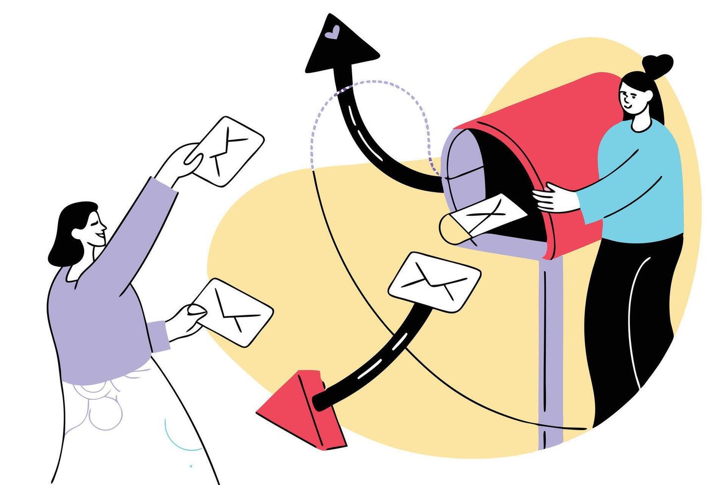 Two People Posting Letters In Mailbox Woman Sending Mail Colorful Design vector
