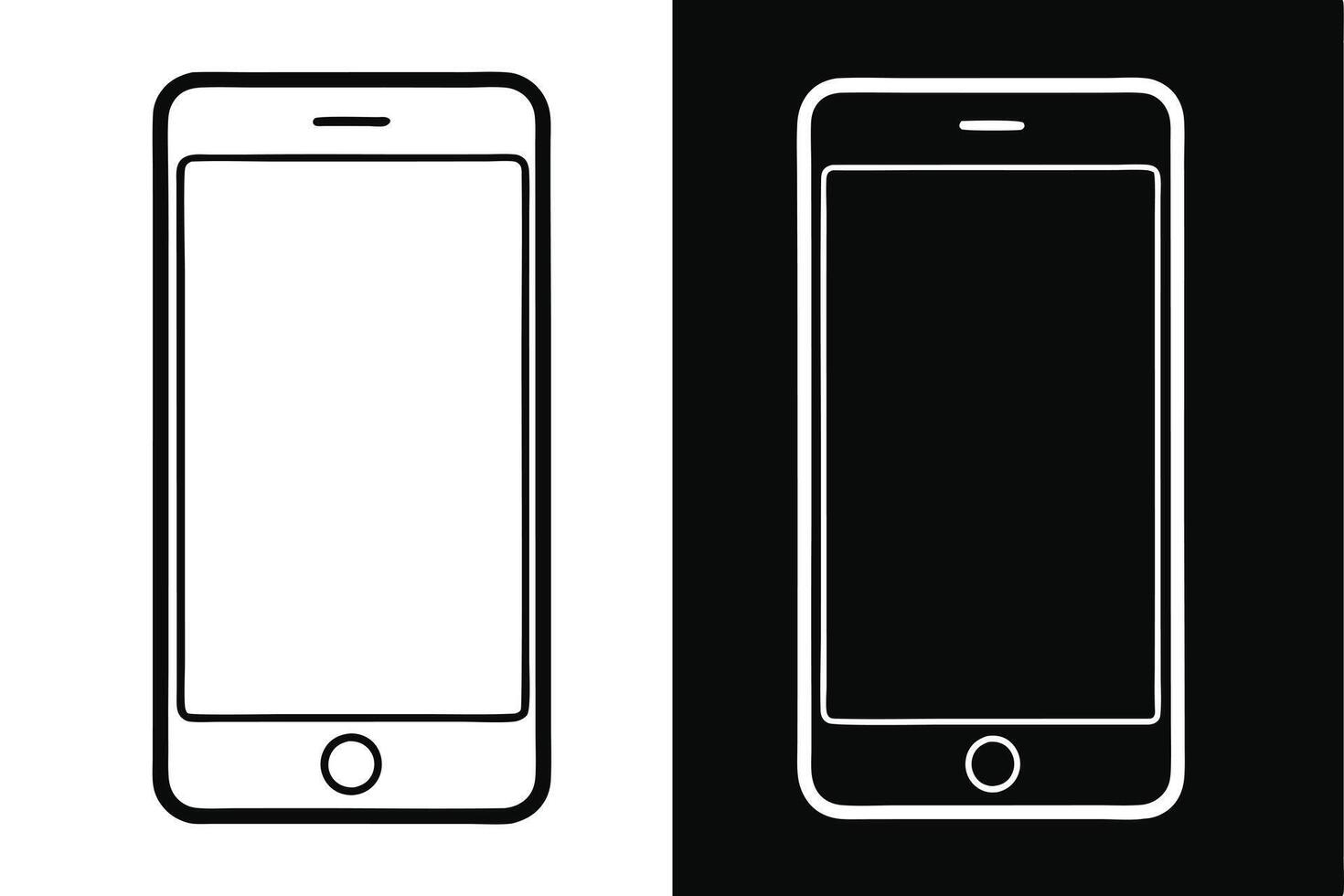 Contrast White and Black Smartphone Outlines with Rounded Edges and Minimalist Design vector