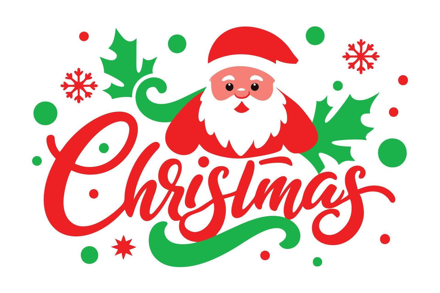 Red Merry Christmas Lettering with Snowflakes, Stars on White Festive Background vector