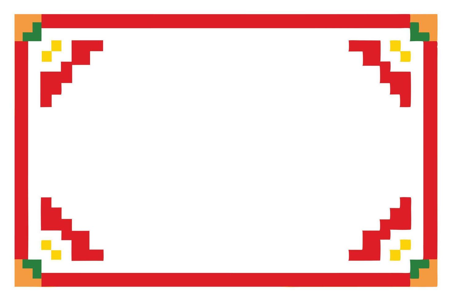 Pixel Art Border with Red Line, Colorful Corners on White Background vector