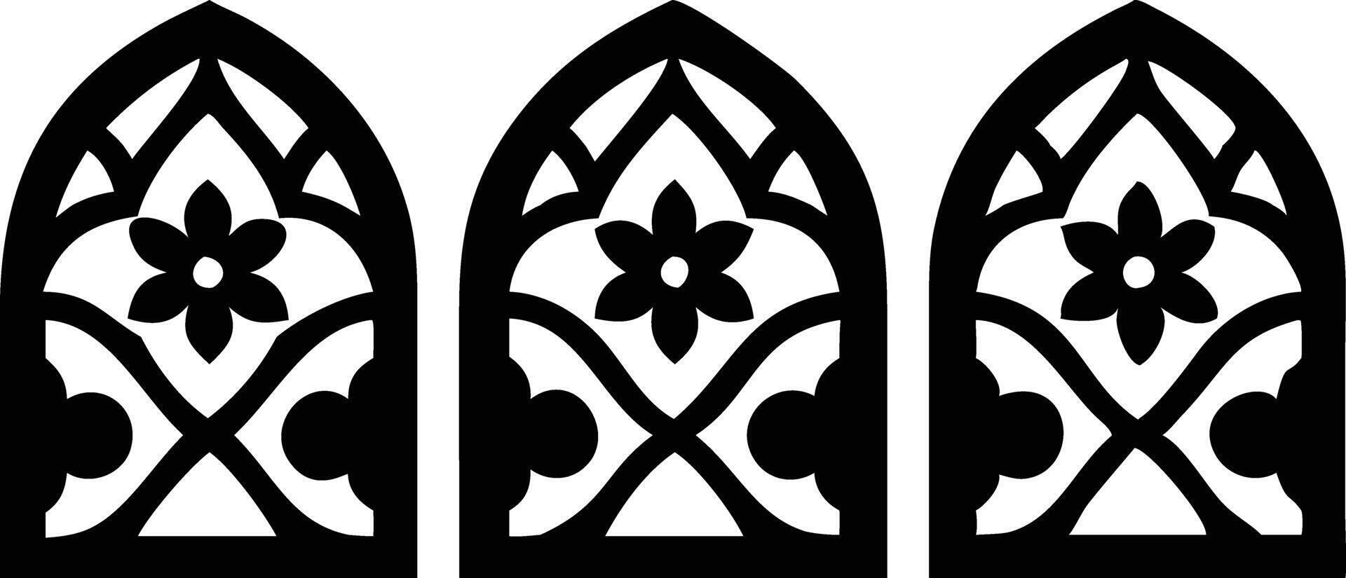 Ornate Window Panel Art, Black Floral Silhouette on Transparent Background Design vector