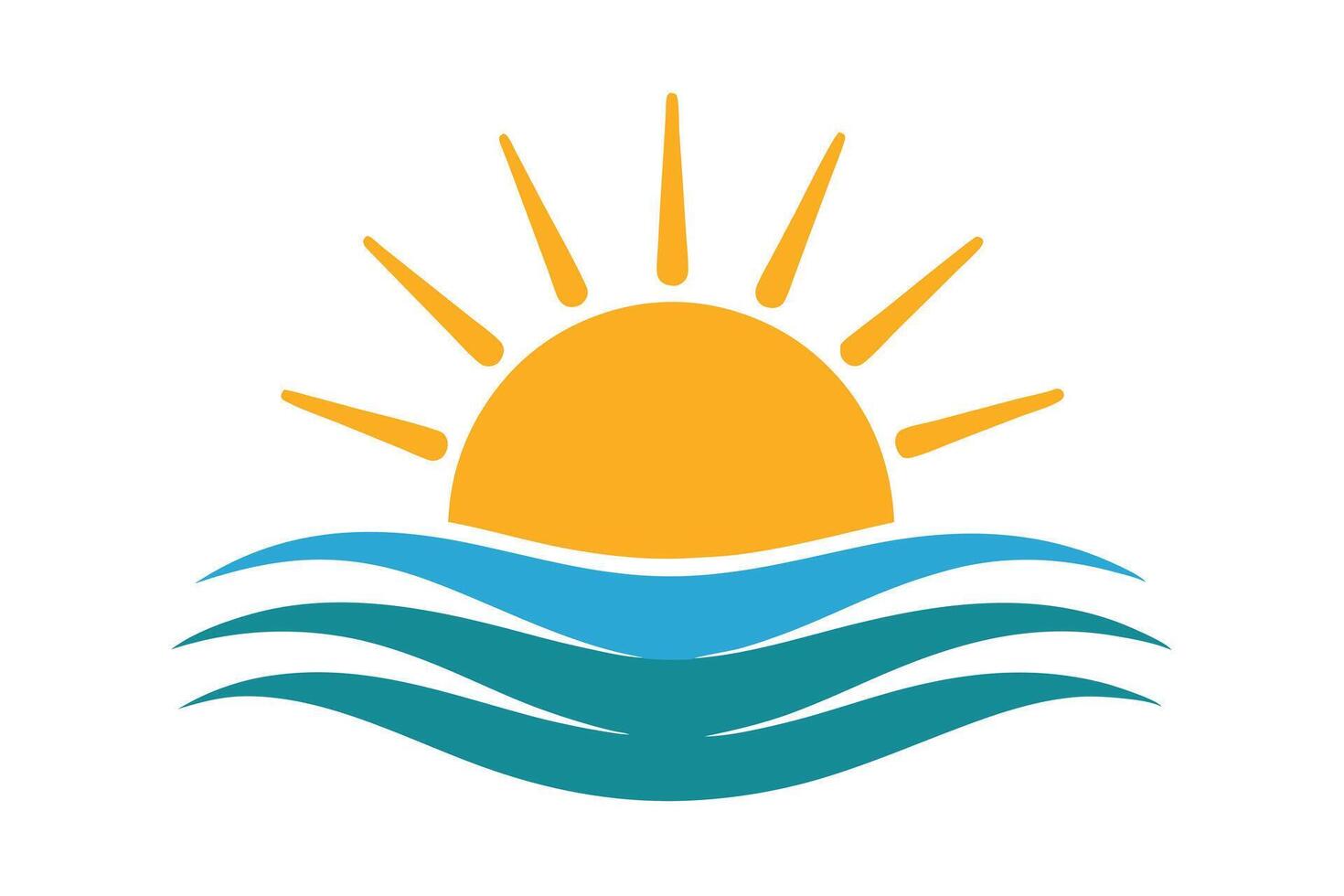 Colorful of Sun and Ocean Waves on a White Background vector