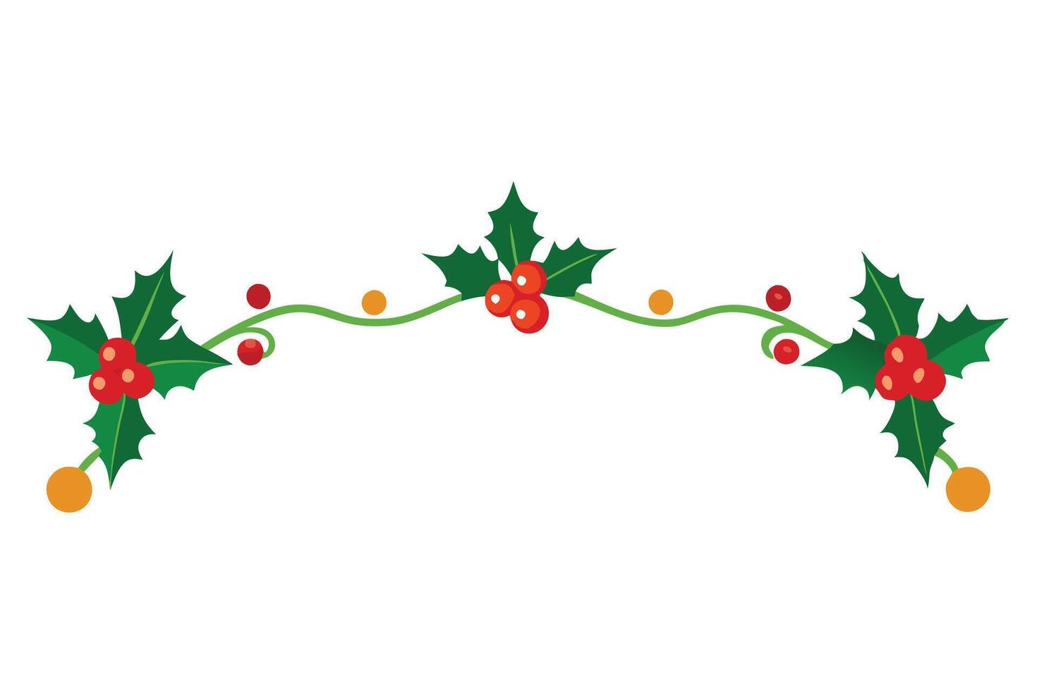Decorative Holly Branch with Berries and Orange Ornaments on White Background vector