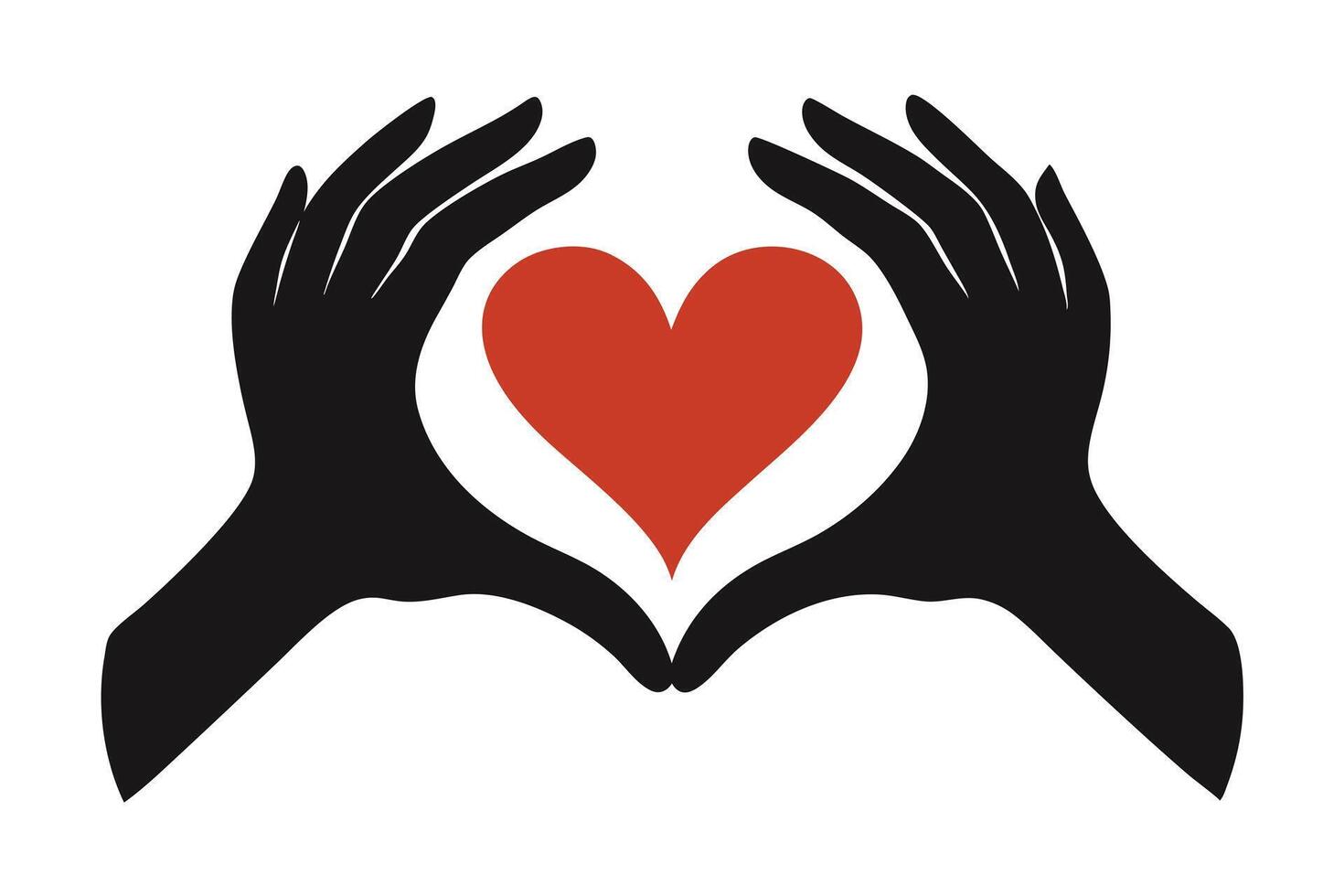 Hand Heart Silhouette, Love Symbol, Isolated on White, Charity and Romantic Gesture vector