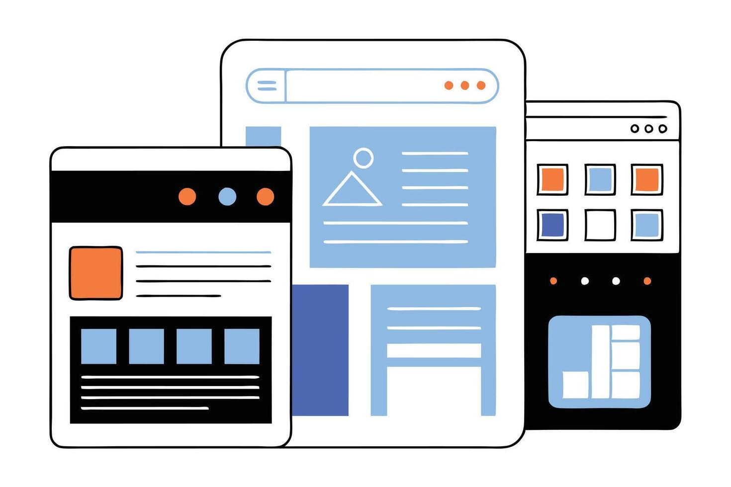 Digital Device Mockups Tablet, Computer, Mobile Hand Drawn Style on White vector