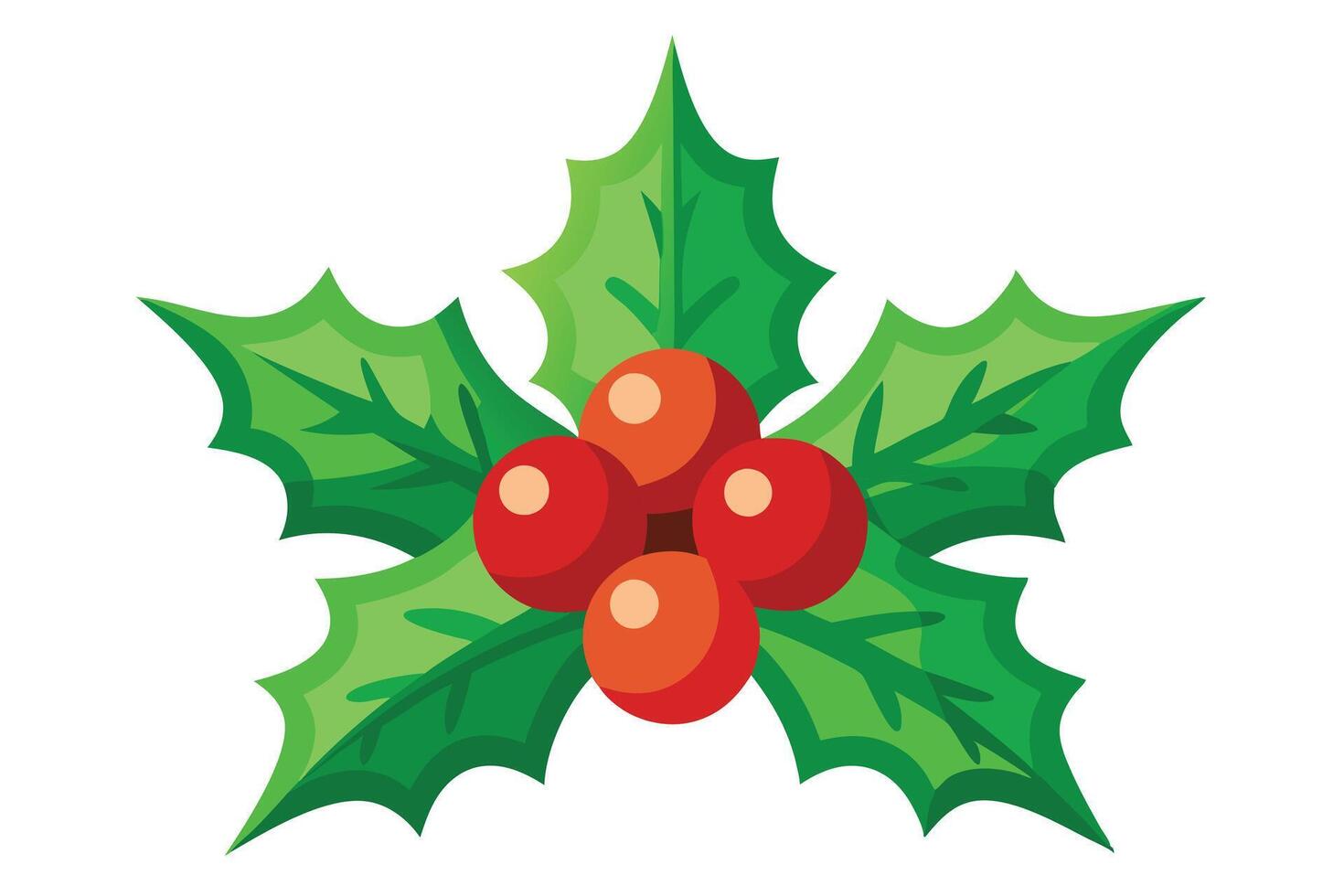 Holly Berry Clipart Green Leaves with Cartoon Red Berries on Transparent Background vector