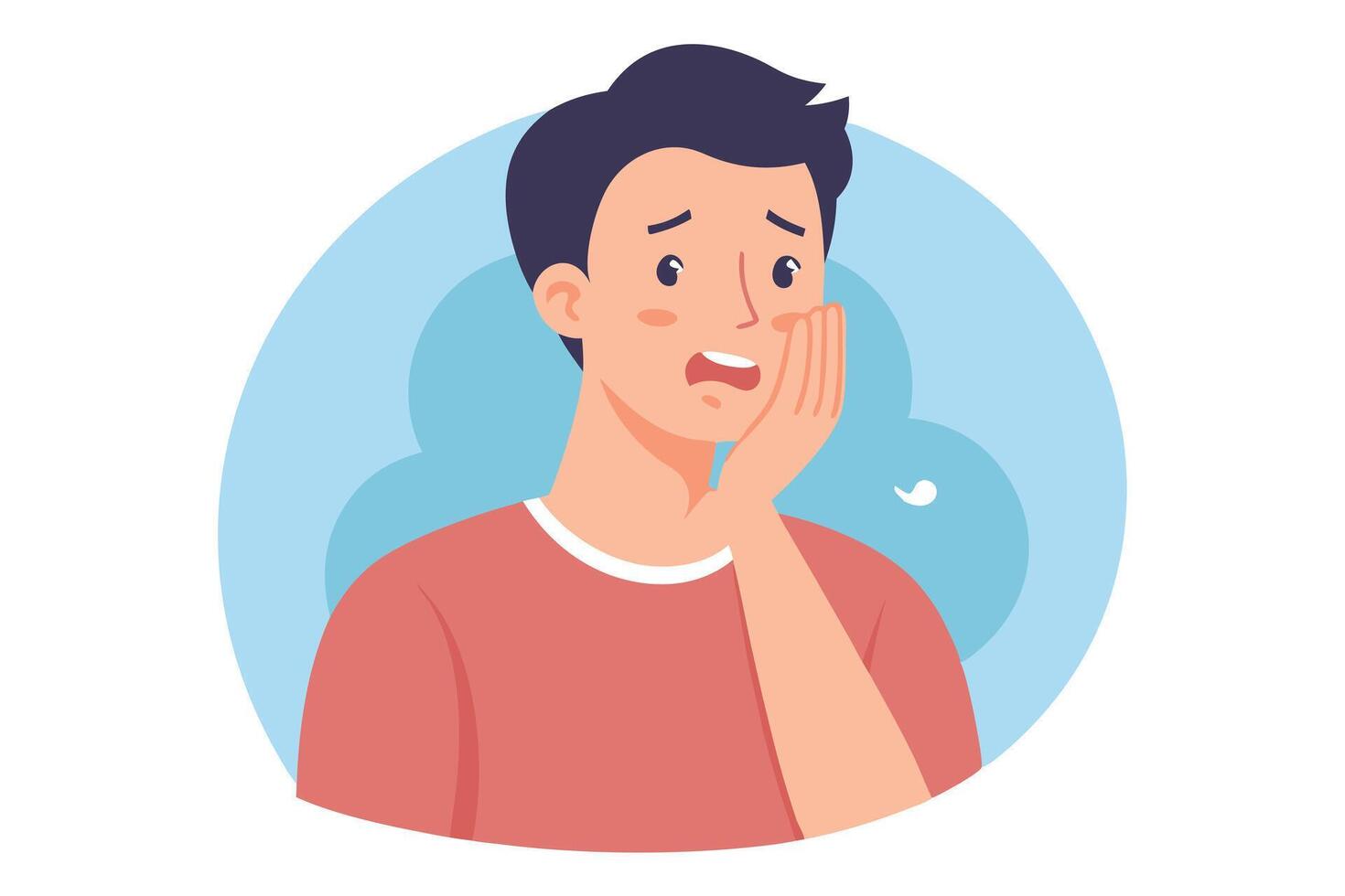 Flat of Asian Man Clutching Cheek, Expression of Pain and Distress vector