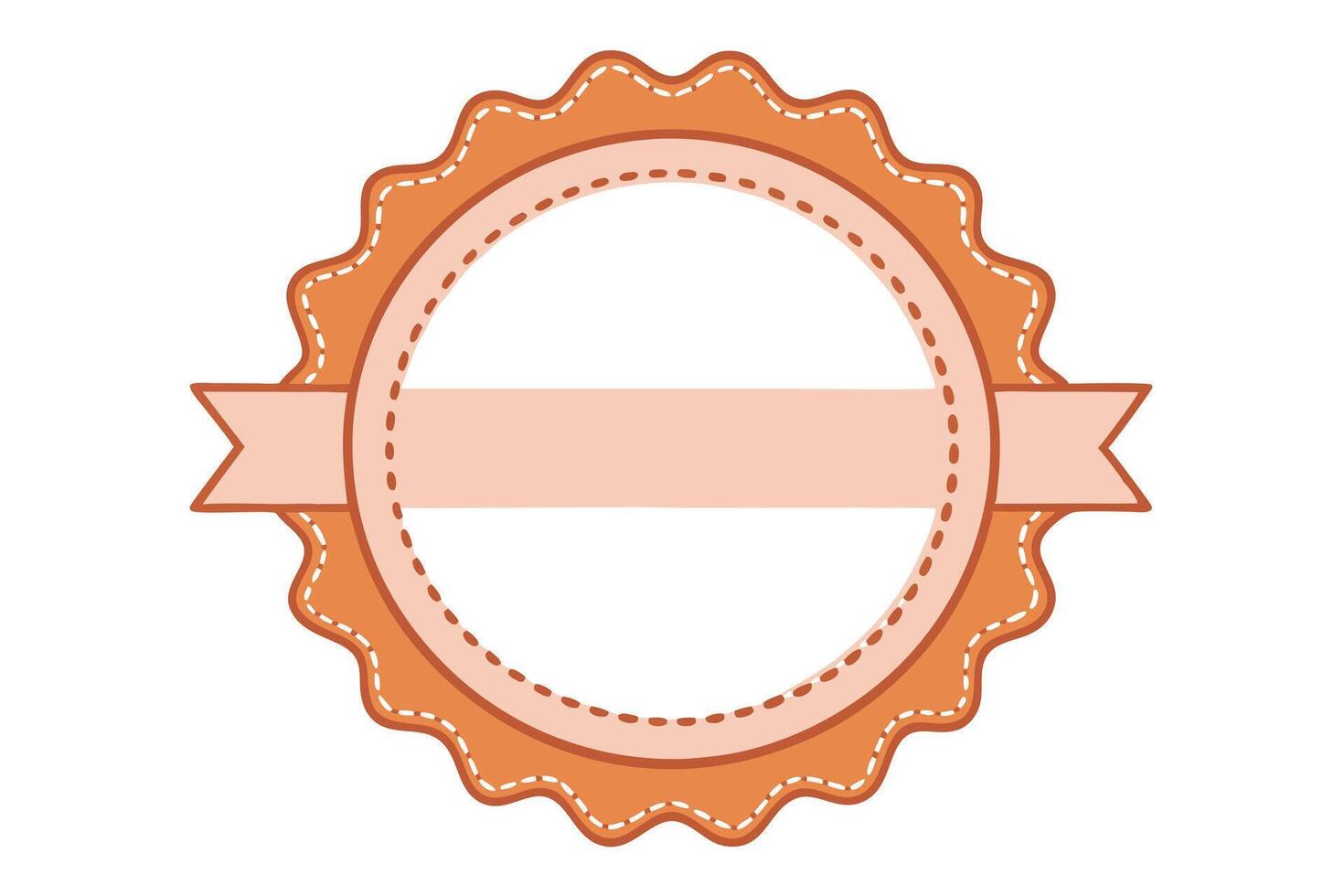 Retro Orange Round Badge with Ribbon Banner and Edged Border on White Background vector