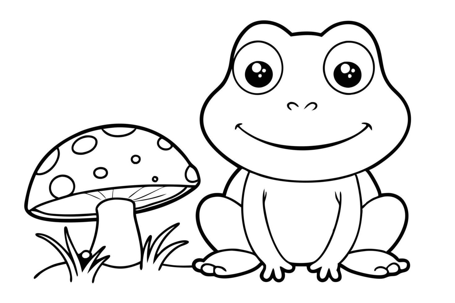 Cute Cartoon Frog with Mushroom on Transparent Background vector