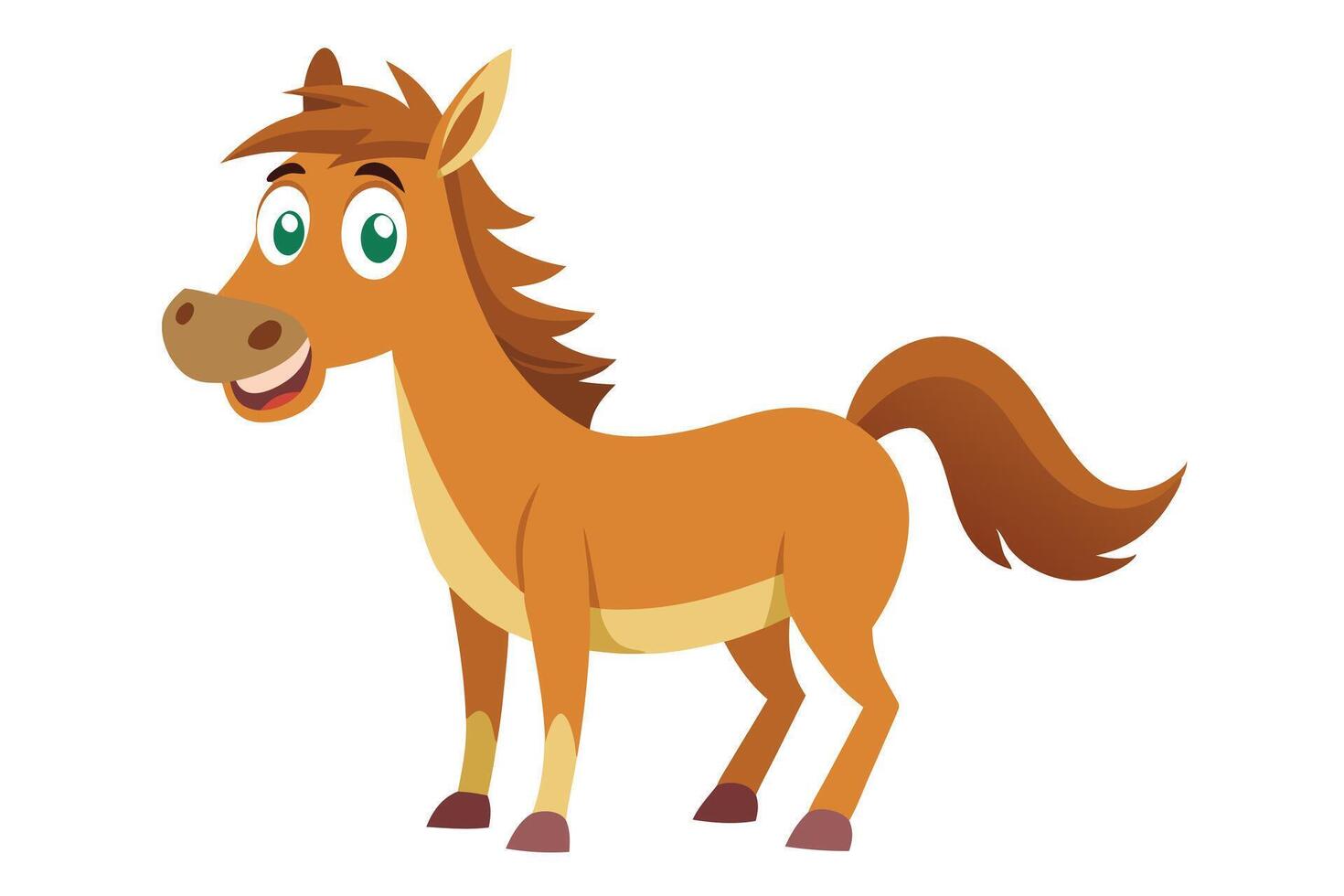 Cute Brown Horse Cartoon Character with Green Eyes on Transparent Background vector