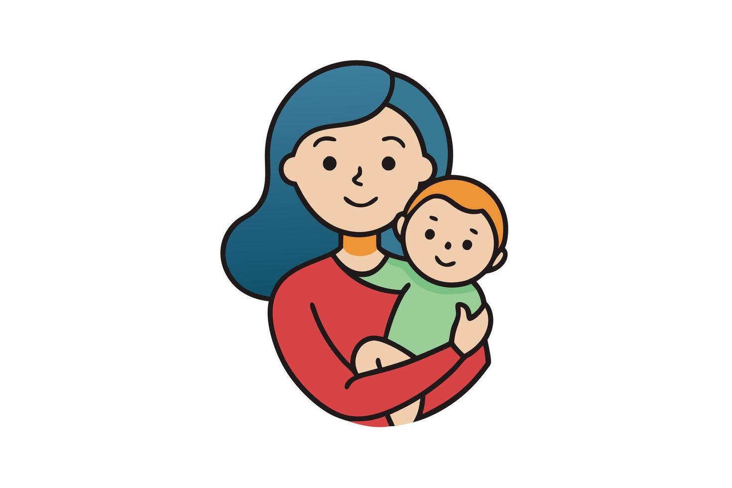 of Woman with Blue Hair Holding Baby on Transparent Background vector