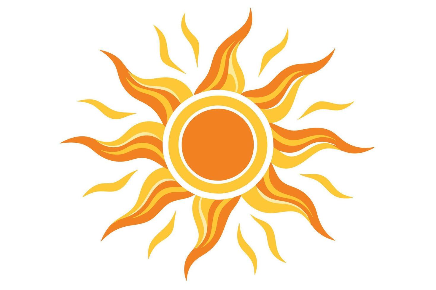 Artistic Sunburst with Flame Like Rays in Warm Orange and Yellow Tones vector