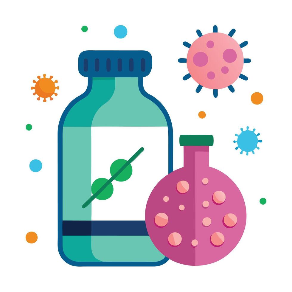 Bottle With Lab Elements Flat Design Style On Transparent Background vector
