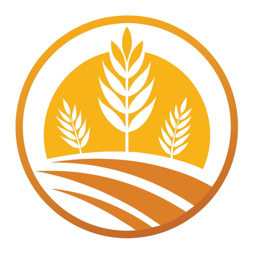 Golden Wheat Stalks in Circle over Field, Agriculture Symbol on White vector