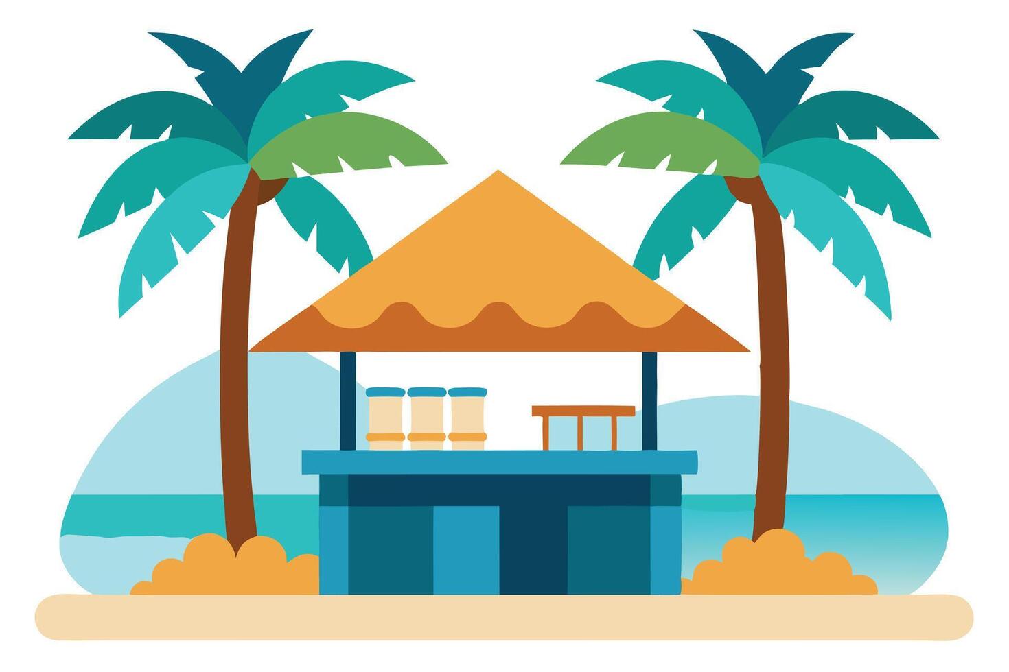 Tropical Beach Hut with Palm Trees in Simple Flat Style vector