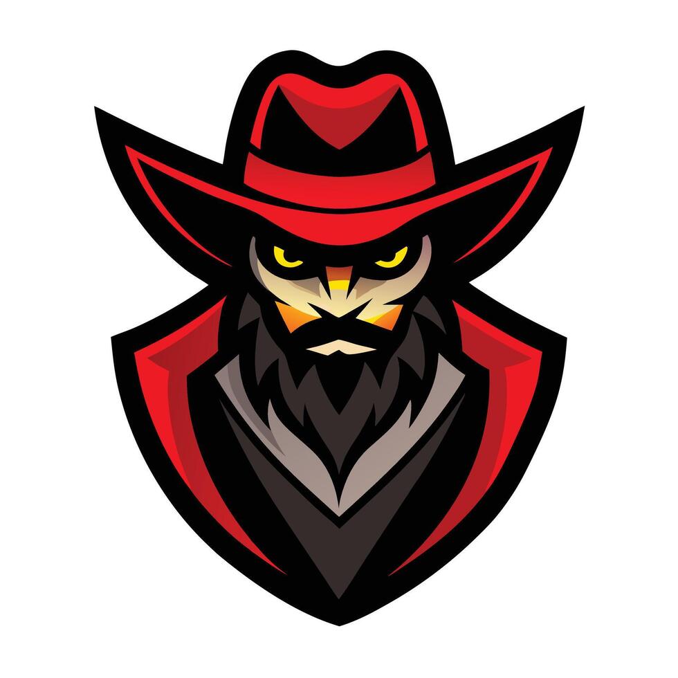 Cartoon Character with a Red Hat, Beard and Yellow Eyes on Transparent Background vector