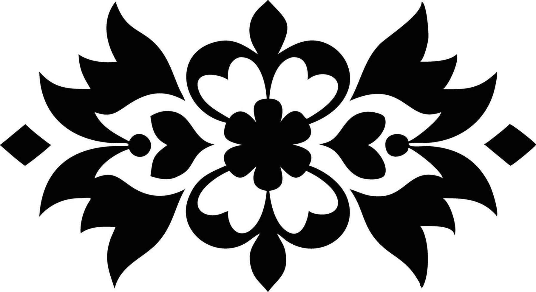 Abstract Floral Ornament with Leaves, Hearts, Diamond Shape on White Background vector