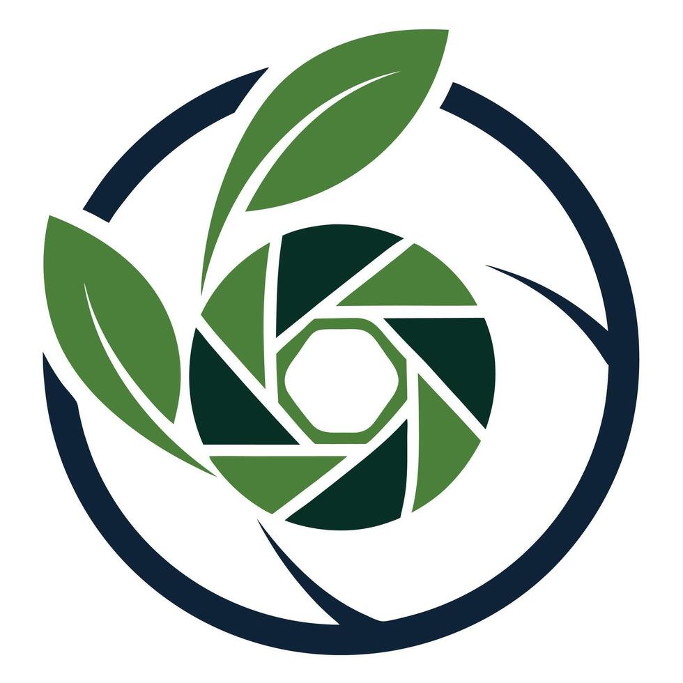 Abstract Dark Ring with Aperture and Green Leaves Eco Nature Concept with White Space vector