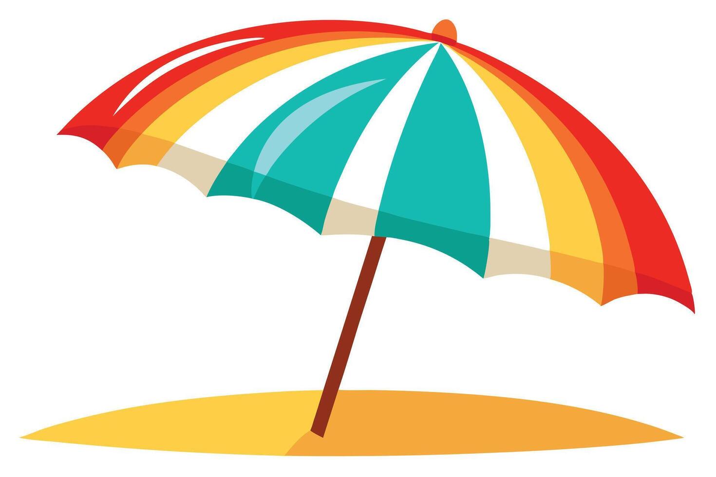 Colorful Beach Umbrella on Sand, Flat Design, Summer Vibes, Isolated on White vector